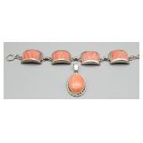 .925 Sil Rhodochrosite Bracelet & Pendant, 45.712g