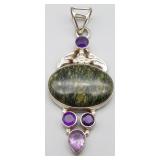.925 Sil Pendant w/ Green Stone & Amethyst, 9.345g