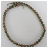 Unakite Bead Necklace, 27 in