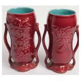 Red Wing Floral Pottery Vases (2)