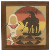 Framed Navajo Sand Painting "End Of The Trail"
