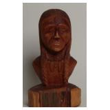 Carved Cedar Indian w/ Braids