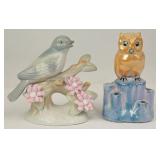Vintage Luster Owl Floral Frog & Bird Figurine (2)