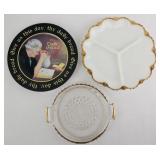 Milk Glass Divided Relish, Glass Tray, Plate (3)
