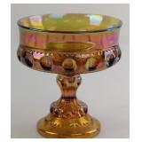 Iridescent Carnival Thumbprint Glass Candy Dish
