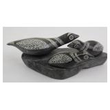 Signed Inuit Soapstone Carving Birds on Rocks