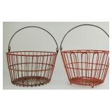 Vintage Red Metal Wire Coated Egg Baskets (2)