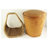 Round Wicker Basket With Lid & Gathering Basket