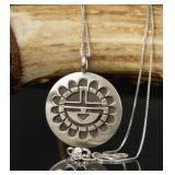 .925 Zuni Style Sunface Pendant Necklace, 8.41g