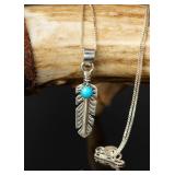 .925 Chain Necklace w/ Feather Pendant, 2.40g