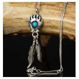 Sterling Silver Bear Paw w/ Feather Pendant, 2.94g