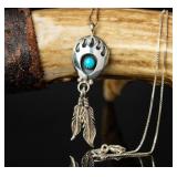 Sterling Silver Bear Paw w/ Feather Pendant, 3.15g