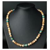 Polished Stone & Turquoise Necklace, 16"