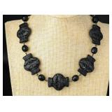 Black Faceted Bead Necklace, 16"