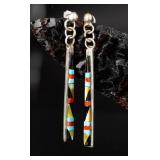 Sterling Silver Post Back Dangle Earrings, 3.92g