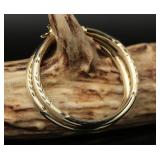 14k Gold Engraved Hoop Earrings, 3.58g, 1.5"