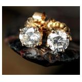 Diamond Stud Earrings, 14k Gold, 1.05g