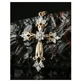 10k Gold & Diamond Cross Pendant, 2.33g