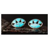 Sterling Zuni Turquoise Onyx Inlay Earrings, 1.87g