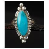 Sterling Silver Turquoise Navajo Ring, 5.34g Size9