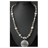 Textured Silver Bead Necklace w/ Sterling Pendant