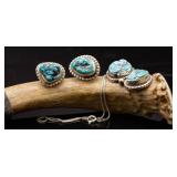 .925 & Turquoise Earring & Necklace Set, 22.82g