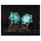.925 Turquoise Post Back Earrings, 2.35g