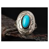 Sterling Silver Navajo Turquoise Ring, 4.8g Size 8