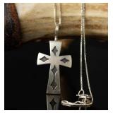 Sterling Silver Hopi Style Cross Necklace, 2.42g