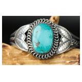Sterling Cuff Bracelet Turquoise Cabochon, 37.10g