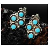 Sterling Silver Turquoise Clip Earrings, 2.92g