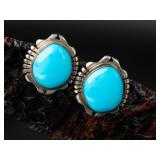.925 Turquoise Post Back Earrings, 6.21g