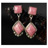 Sterling Silver Rhodochrosite Post Earrings, 8.15g