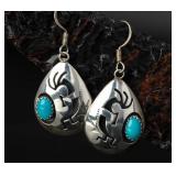 Sterling Silver Kokopelli Dangle Earrings, 4.73g