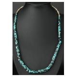 Navajo Turquoise With Black Matrix Necklace, 17"