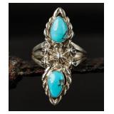 Sterling Silver Turquoise Navajo Ring, 6.43g Size8