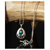 Sterling Silver Turquoise Bear Paw Necklace, 1.76g