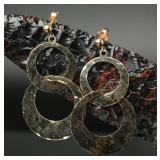 14k Gold Twin Hammered Hoop Drop Earrings, 4.08g