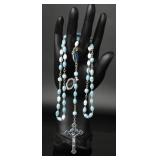 Hirsten Blue Marble Bead Deluxe Crucifix & Center