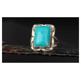 Sterling Silver Navajo Turquoise Ring, 3.93g Size7