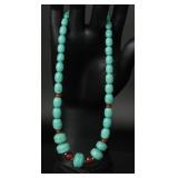Turquoise & Carnelian Beaded Necklace, 18"