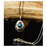 Sterling Silver Turquoise Bear Paw Necklace, 1.76g