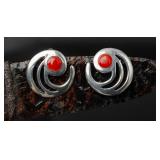 Sterling Silver & Coral Earrings, 12.3g