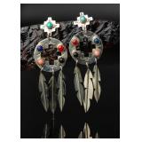 Sterling Silver Feather Earrings, 10.83g