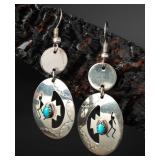 Sterling Cabochon Turquoise Dangle Earrings 3.22g