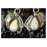 Sterling Silver Opal Fish Hook Earrings, 2.38g