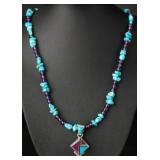 .925 Sugilite & Turquoise Necklace w/ Pendant, 18"