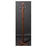 Wooden Coat Hat Rack With Brass & Porcelain Hooks