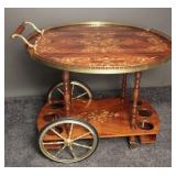 Vtg. Italian Marquetry Bar Cart Hollywood Regency