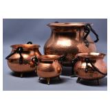 Hand Hammered Copper Pots With Pod Iron Handles (4